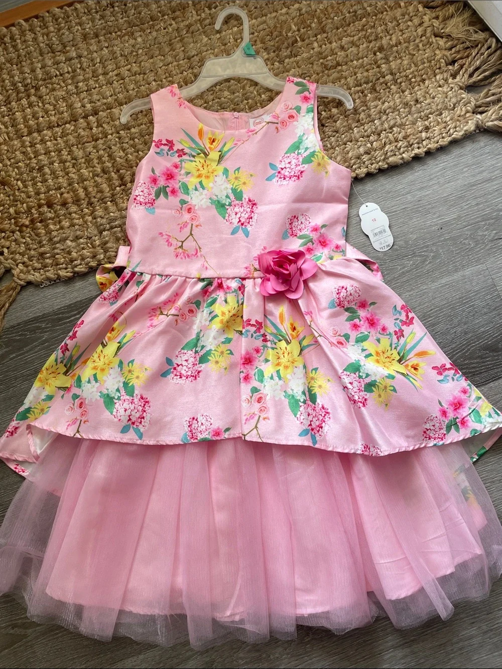 Girls Pink Floral Tiered Tulle Dress